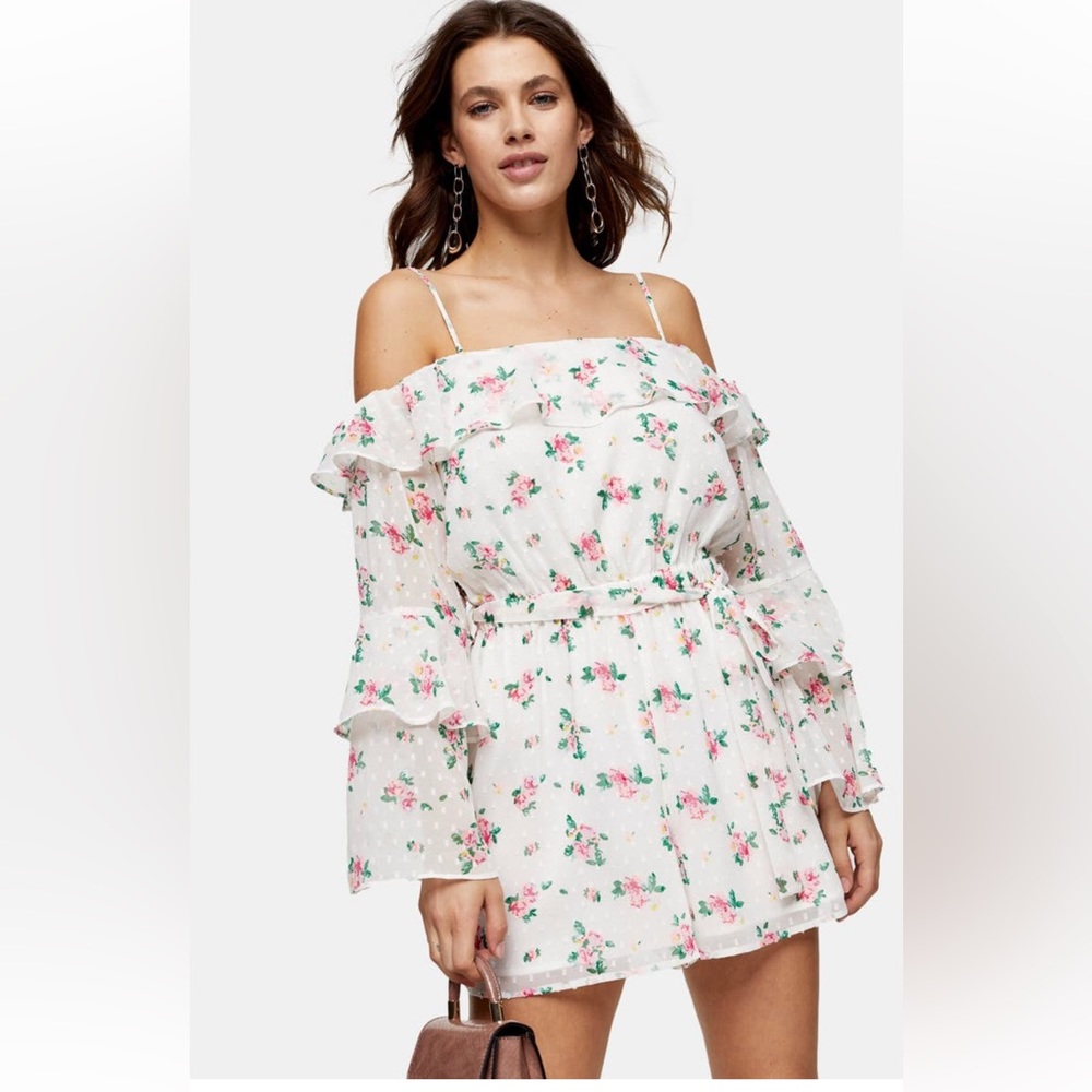 Topshop Floral Cold Shoulder Long Sleeve Romper